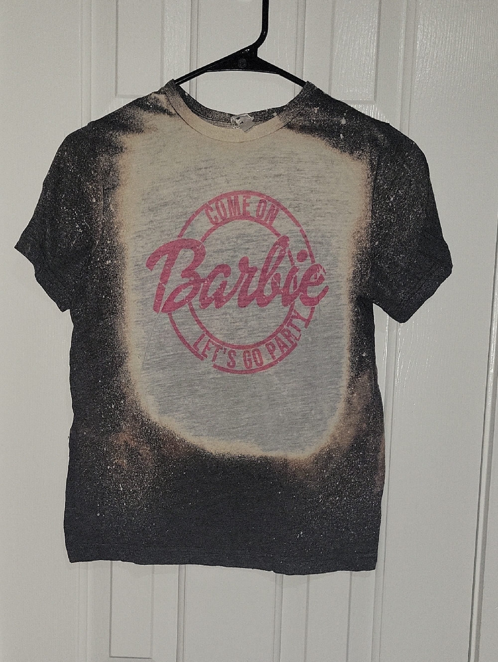 Barbie Black Tee with Pink Logo and Bleached Front